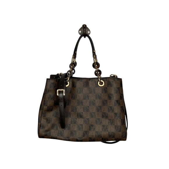 Michael Kors Cynthia Medium Brown Checkered Check Chain Strap Satchel Bag Purse - Picture 3 of 11